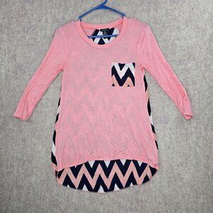 Rue21 Women Casual Pink High-Low Chevron Tunic Top XS Rayon/Polyester 3/4 Sleeve